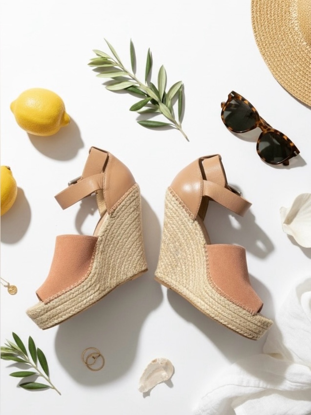 Marc Fisher Women’s Blush Suede Espadrille Wedge Ankle Strap Sandals 8.5 M
